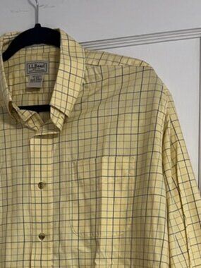 LL Bean Yellow Plaid 100% Cotton Dress Shirt